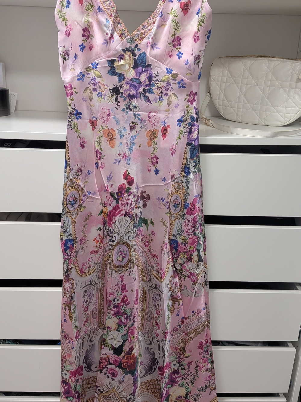 Women's Pink Floral Satin Slip Dress - Picture 6 of 9